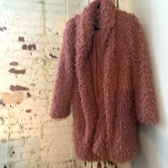 Wild Fable Faux Fur Coat in dusty-rose pink. - Picture 4 of 16